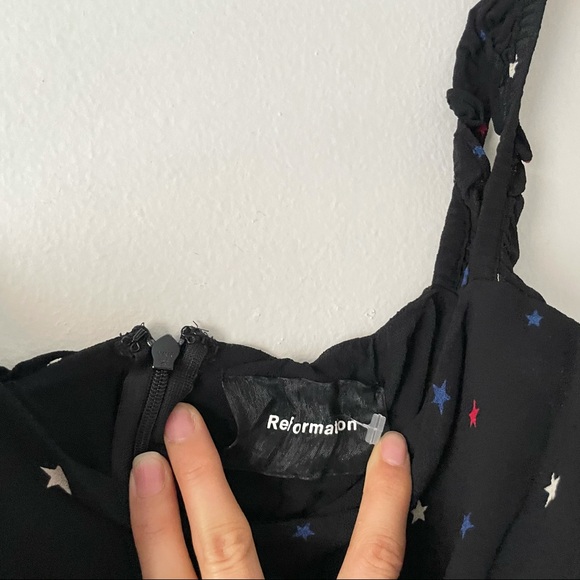 Reformation Black Elyse Patriotic Color Star Ruffle Strap Fit & Flare Mini Dress - Picture 4 of 9